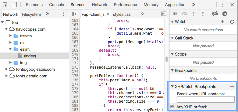 XHR and Fetch debugging