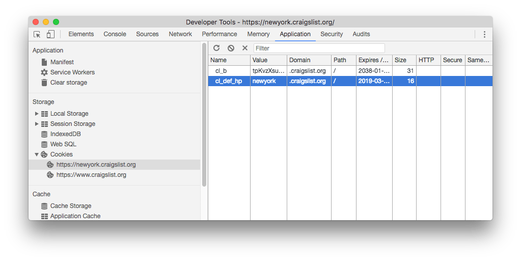 Chrome devtools cookies