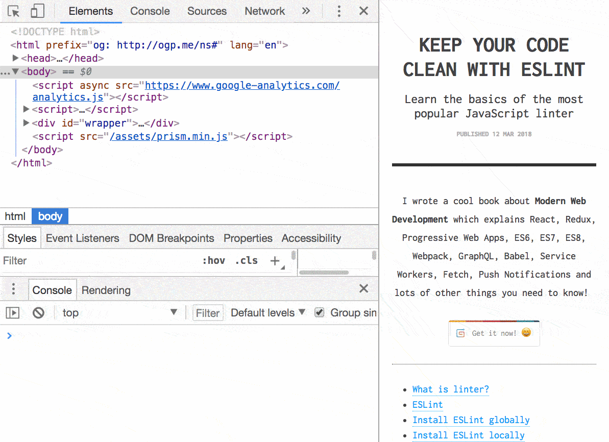 Reference elements in the Console