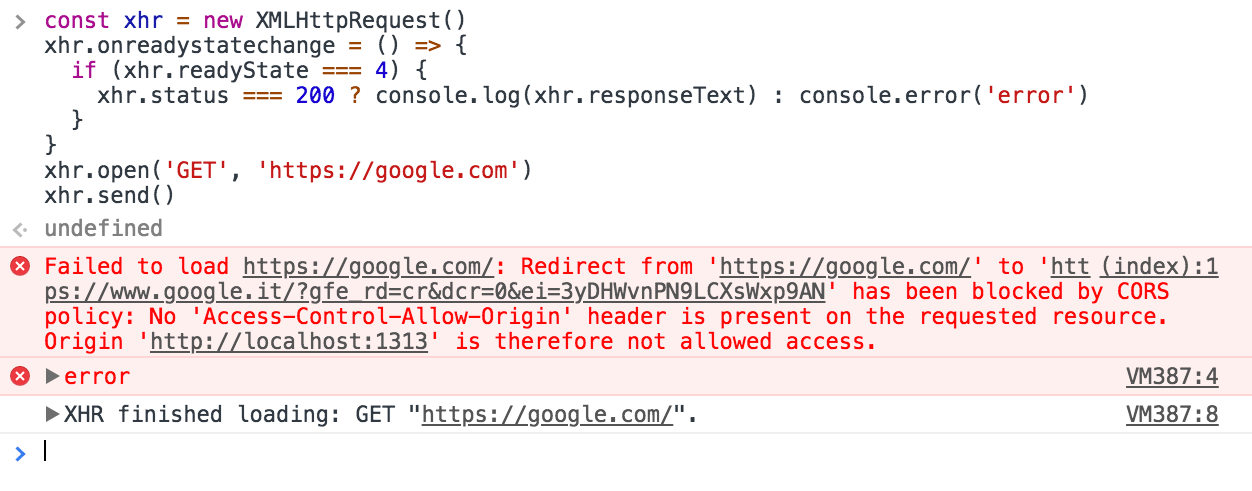 XHR request failed because of CORS policy