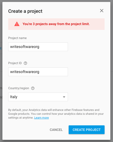 A new project on Firebase