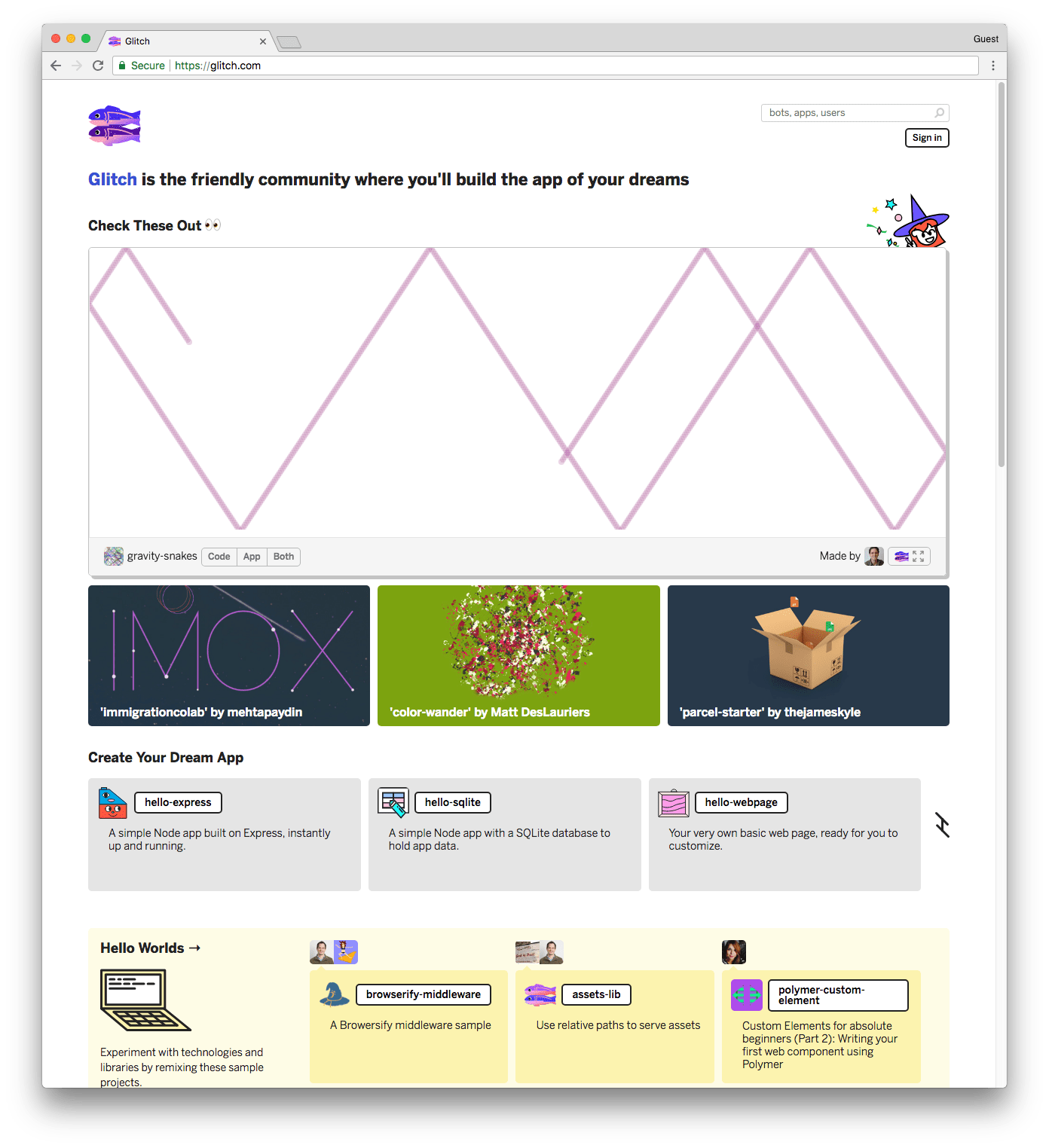 The homepage as guest