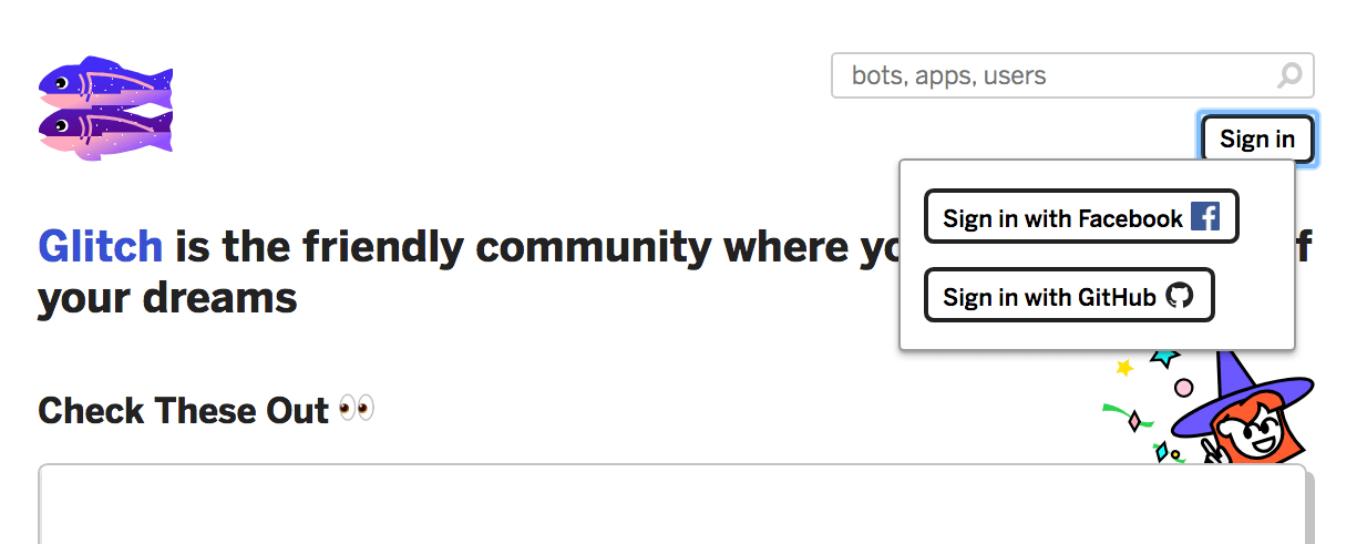 Sign in to Glitch