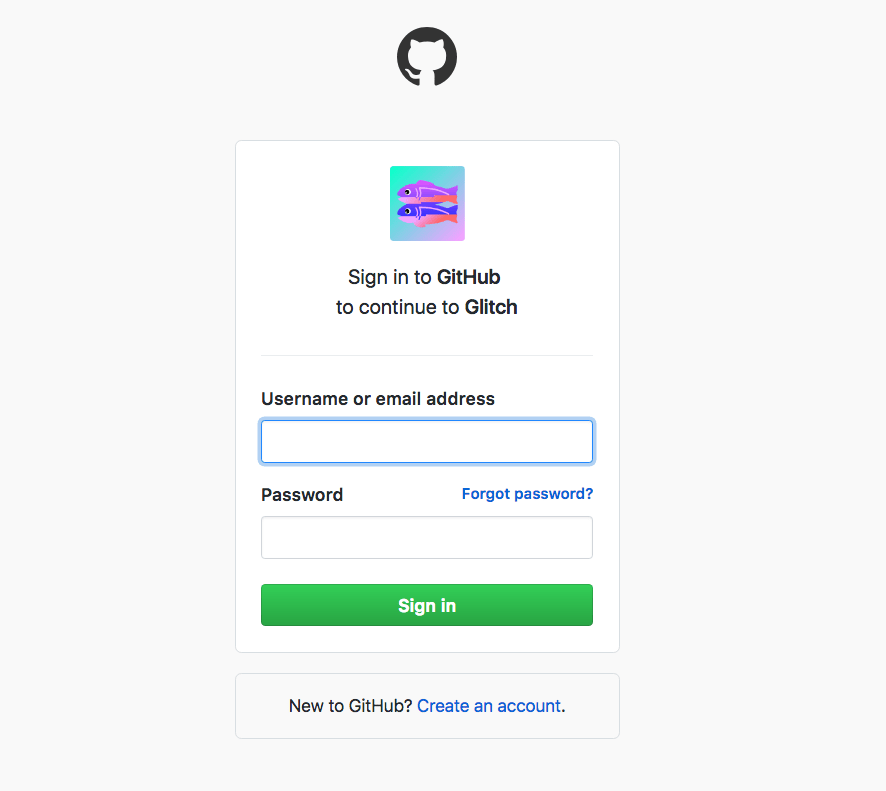 Authorize Glitch on GitHub