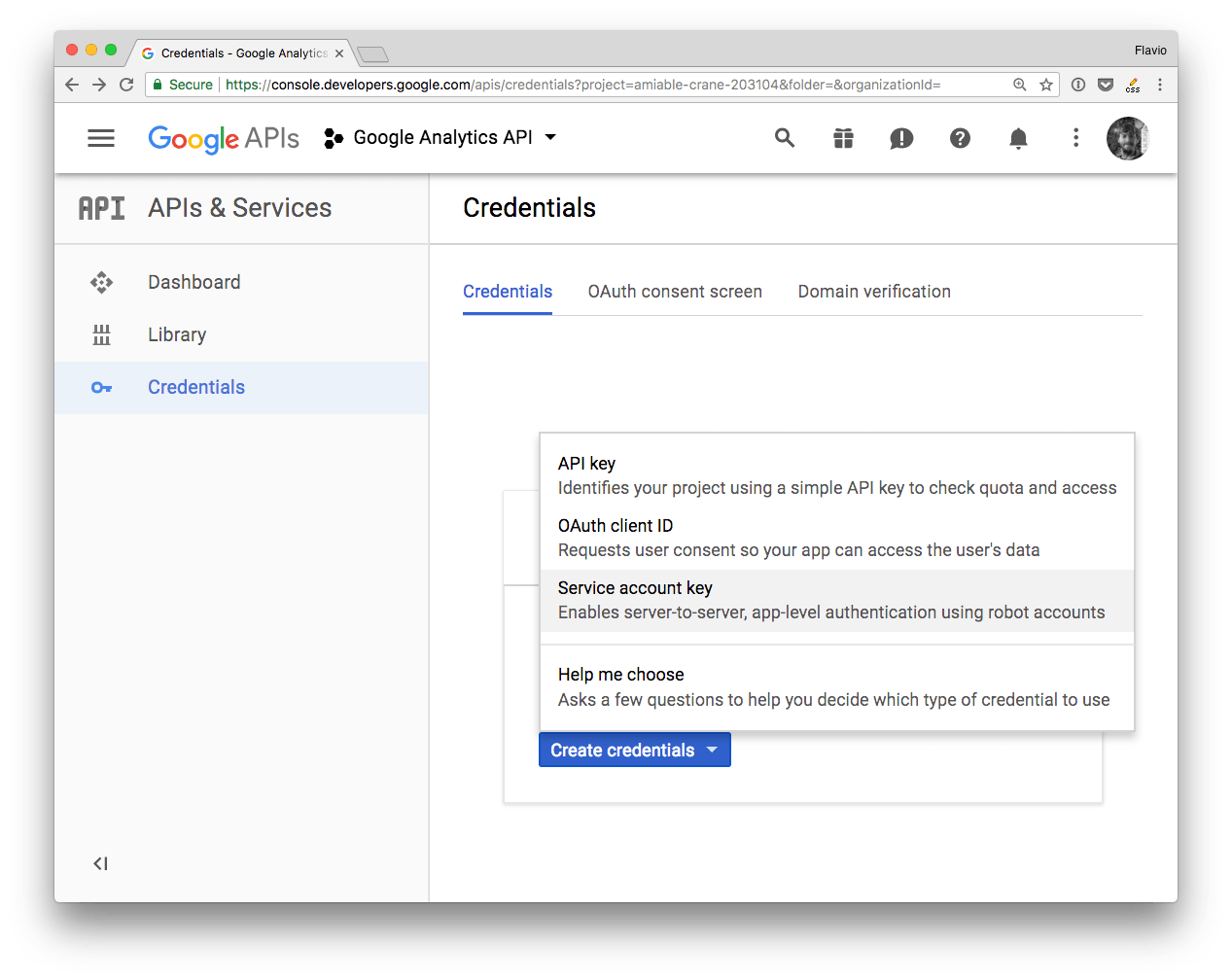 Choose the type of credentials