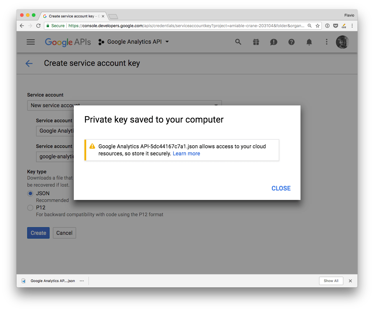 The JSON file was saved