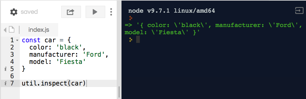 Use util.inspect in Node.js