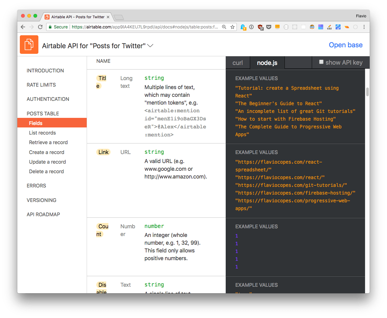Airtable API documentation