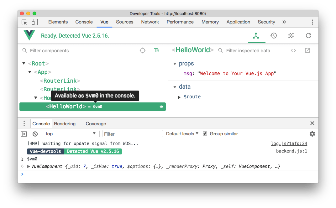 Component Console Shortcut