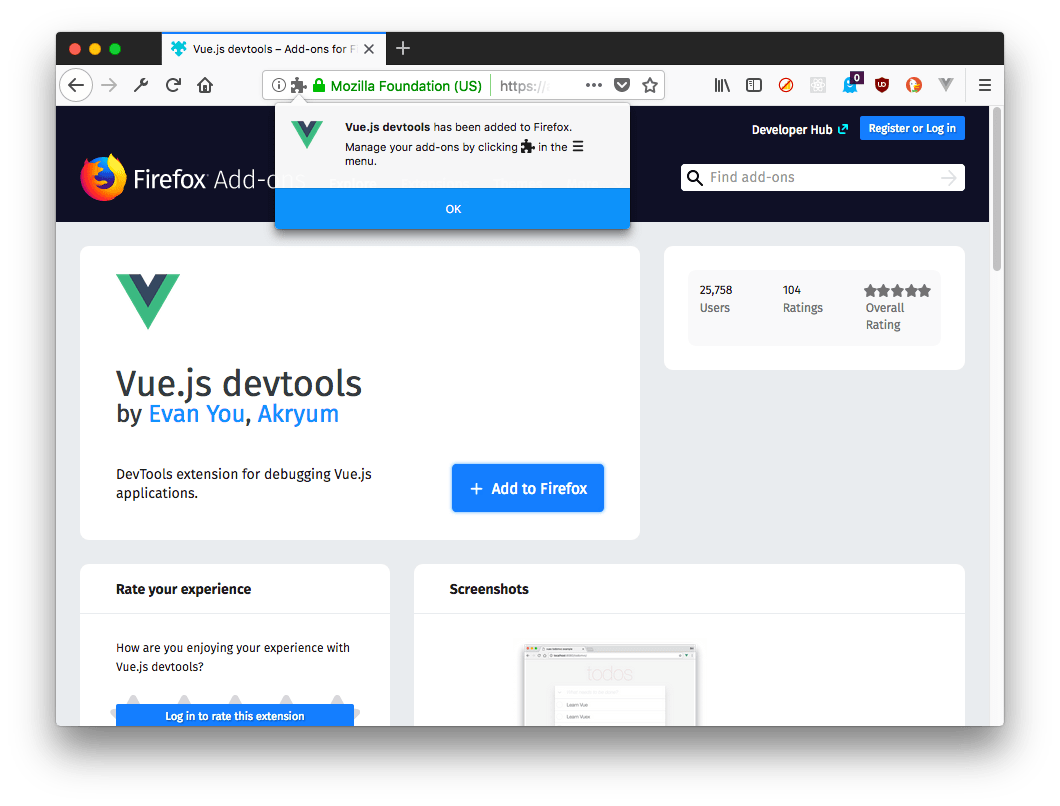 Firefox addon installed