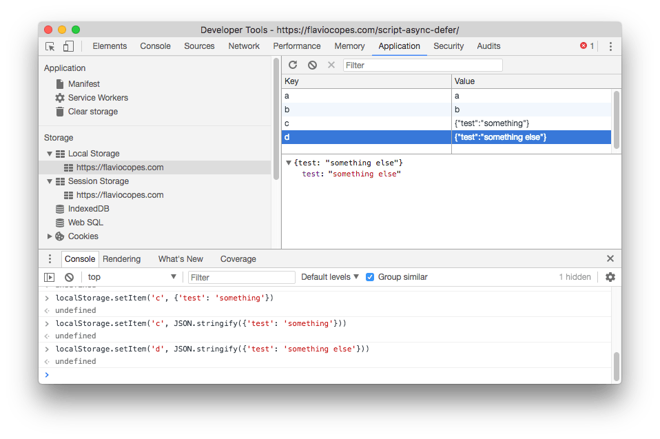 Chrome DevTools local storage